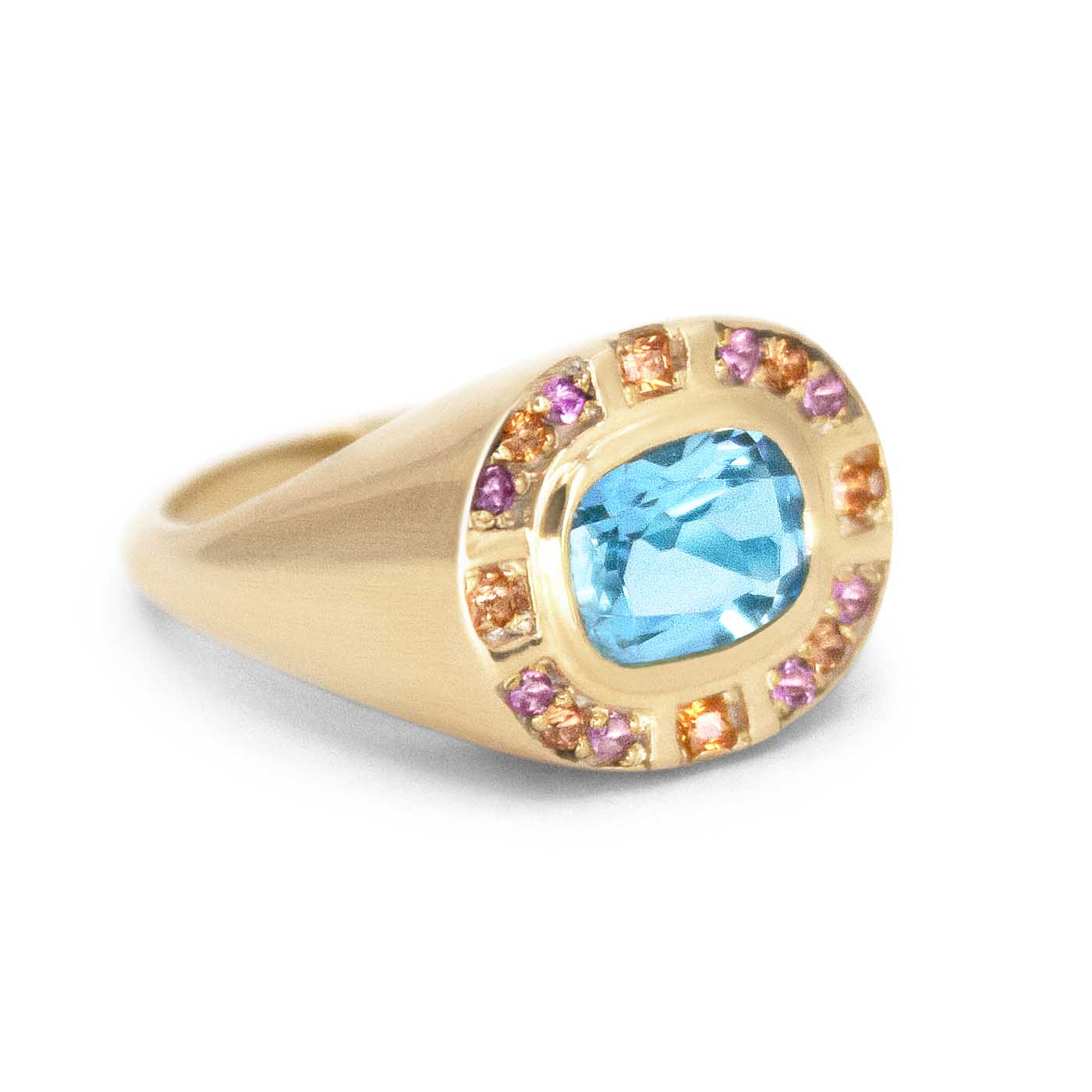Sunray Halo Signet Ring in 14ct Gold and Gemstones